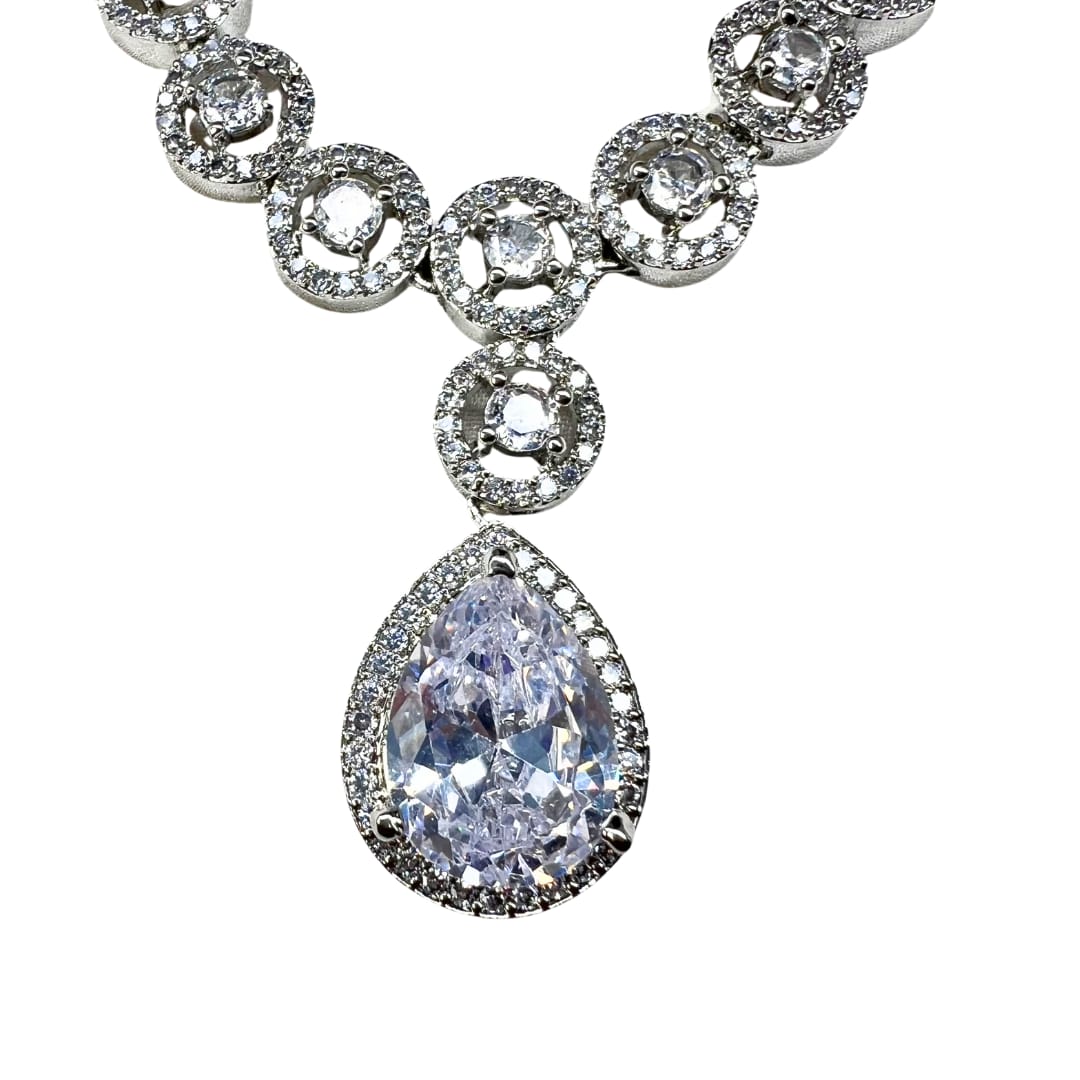 Timeless Pear-Cut American Diamond Necklace and Earrings Set: Exquisite Occasion Jewellery