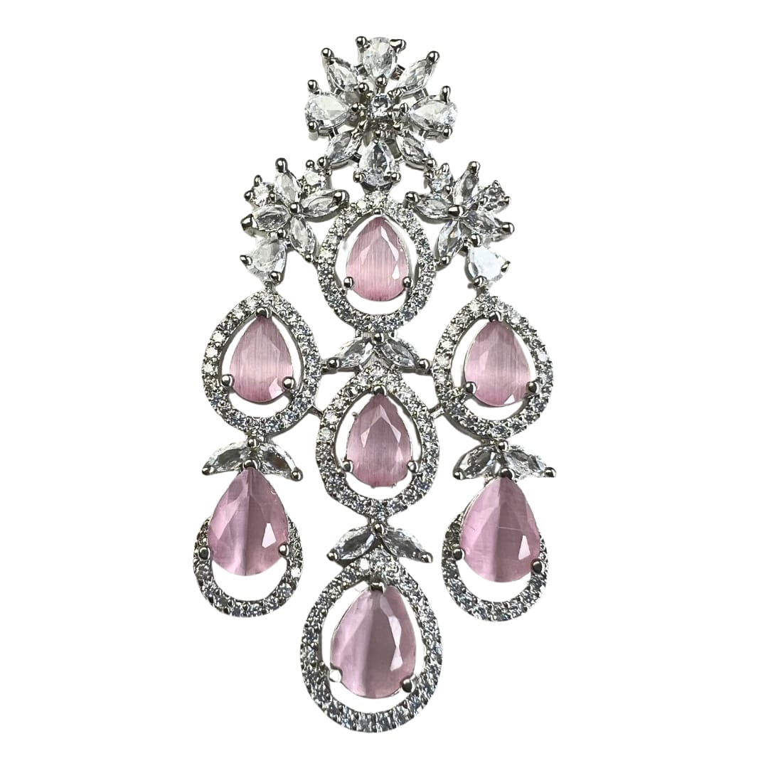 Radiant Pink and White American Diamond Necklace Set with Earring
