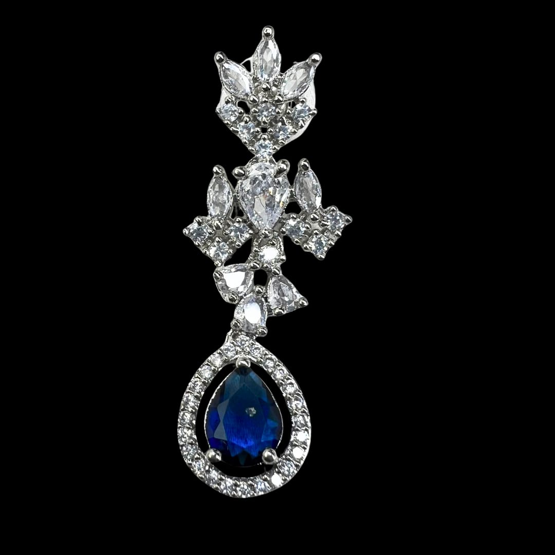 Majestic American Diamond Necklace Set with Sapphire Blue Stones