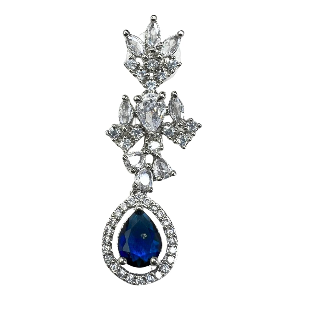 Majestic American Diamond Necklace Set with Sapphire Blue Stones