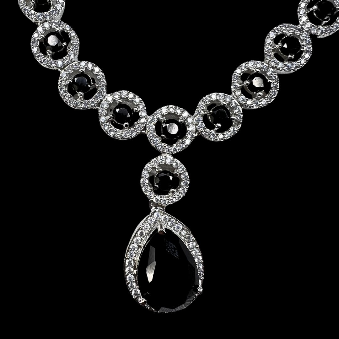 Alluring American Diamond Necklace Set with Black Stones