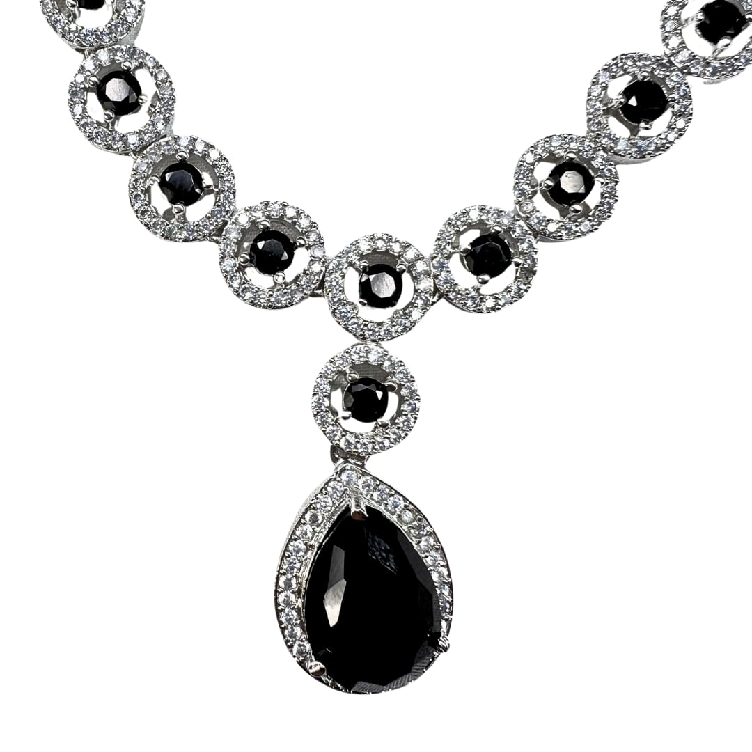 Alluring American Diamond Necklace Set with Black Stones