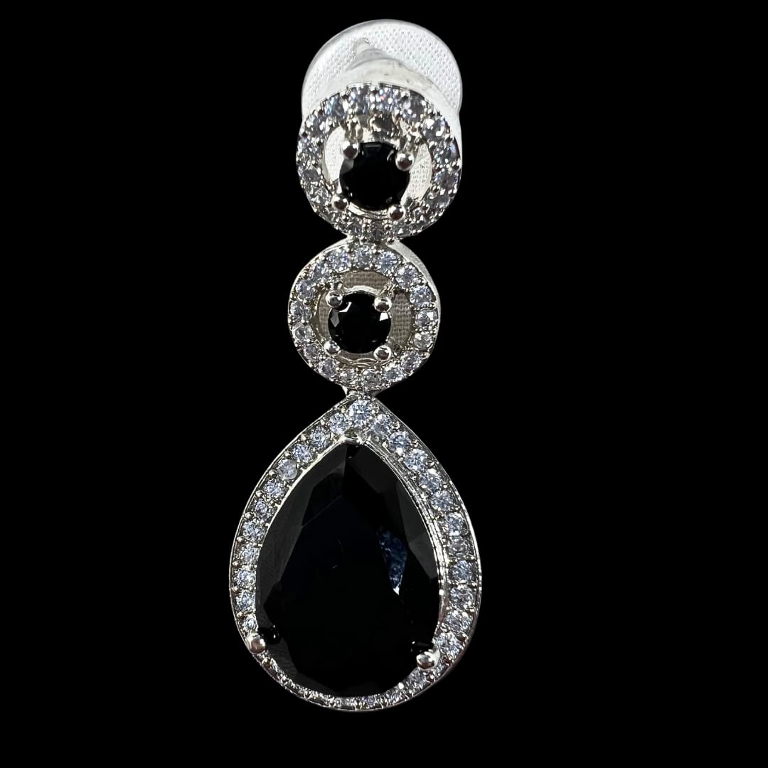 Alluring American Diamond Necklace Set with Black Stones