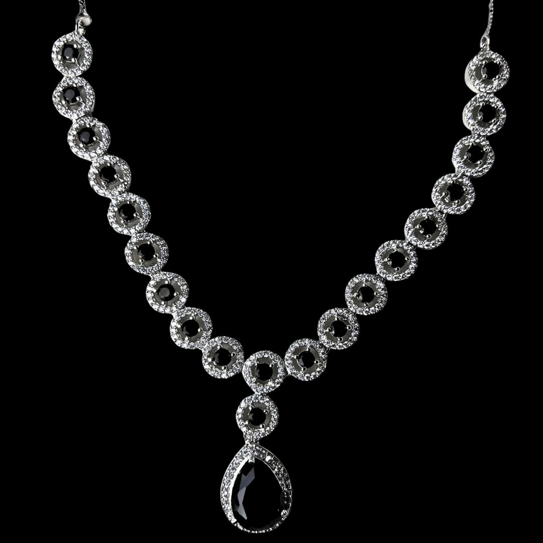 Alluring American Diamond Necklace Set with Black Stones