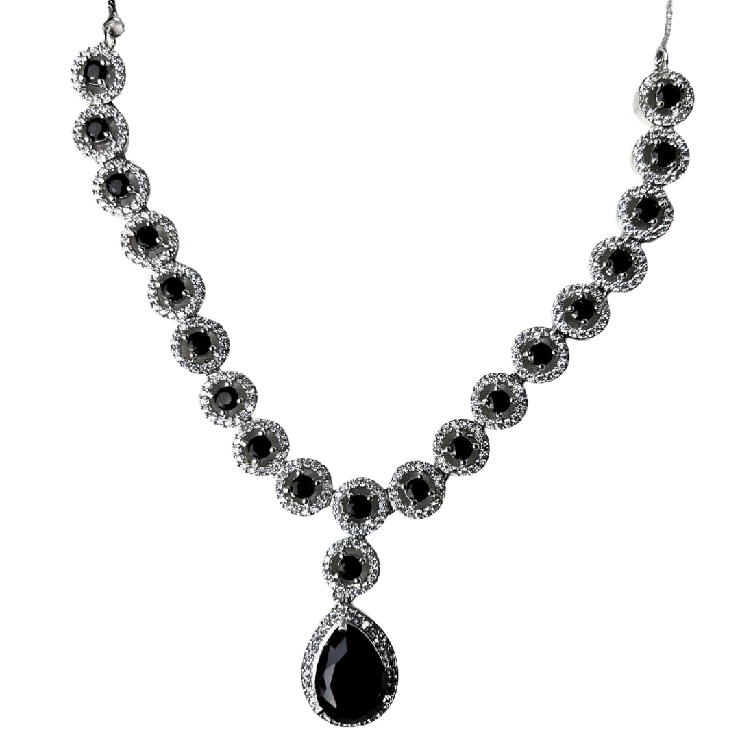 Alluring American Diamond Necklace Set with Black Stones