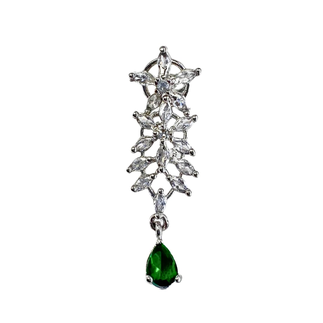 Delicate Floral American Diamond Necklace Set with Green Drops