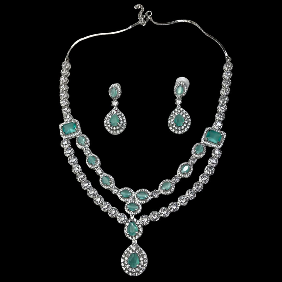 Elegant Mint Green American Diamond Necklace and earring set