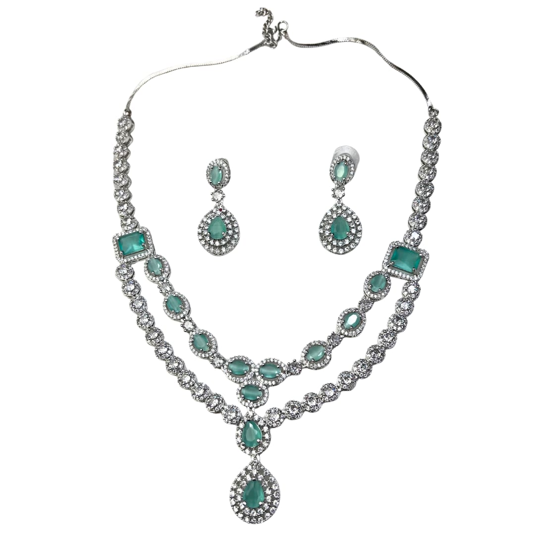 Elegant Mint Green American Diamond Necklace and earring set
