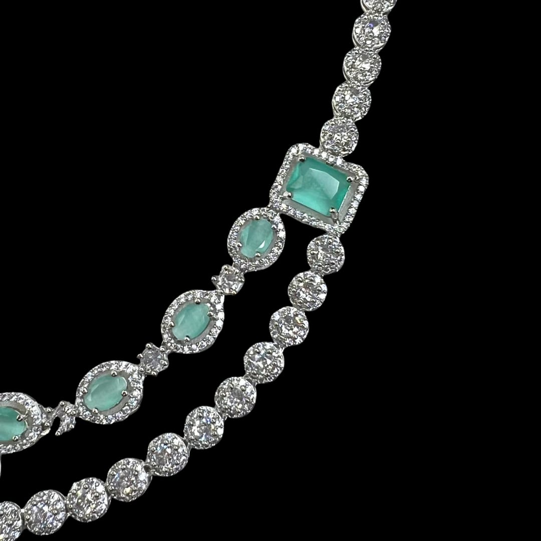 Elegant Mint Green American Diamond Necklace and earring set