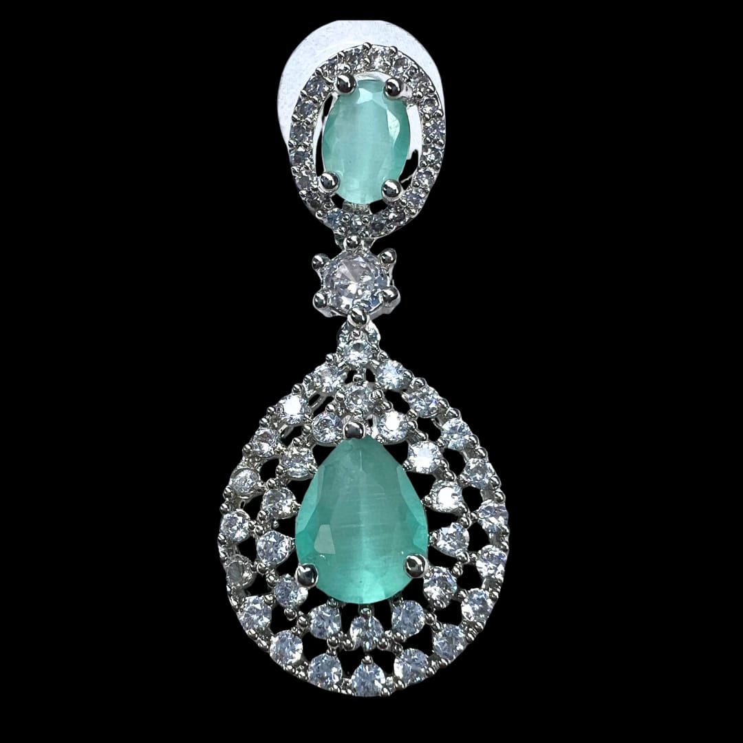 Elegant Mint Green American Diamond Necklace and earring set