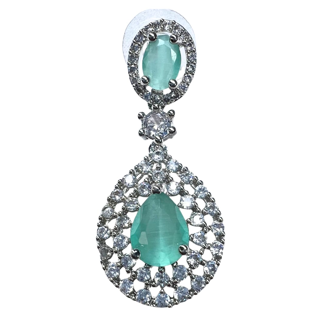 Elegant Mint Green American Diamond Necklace and earring set