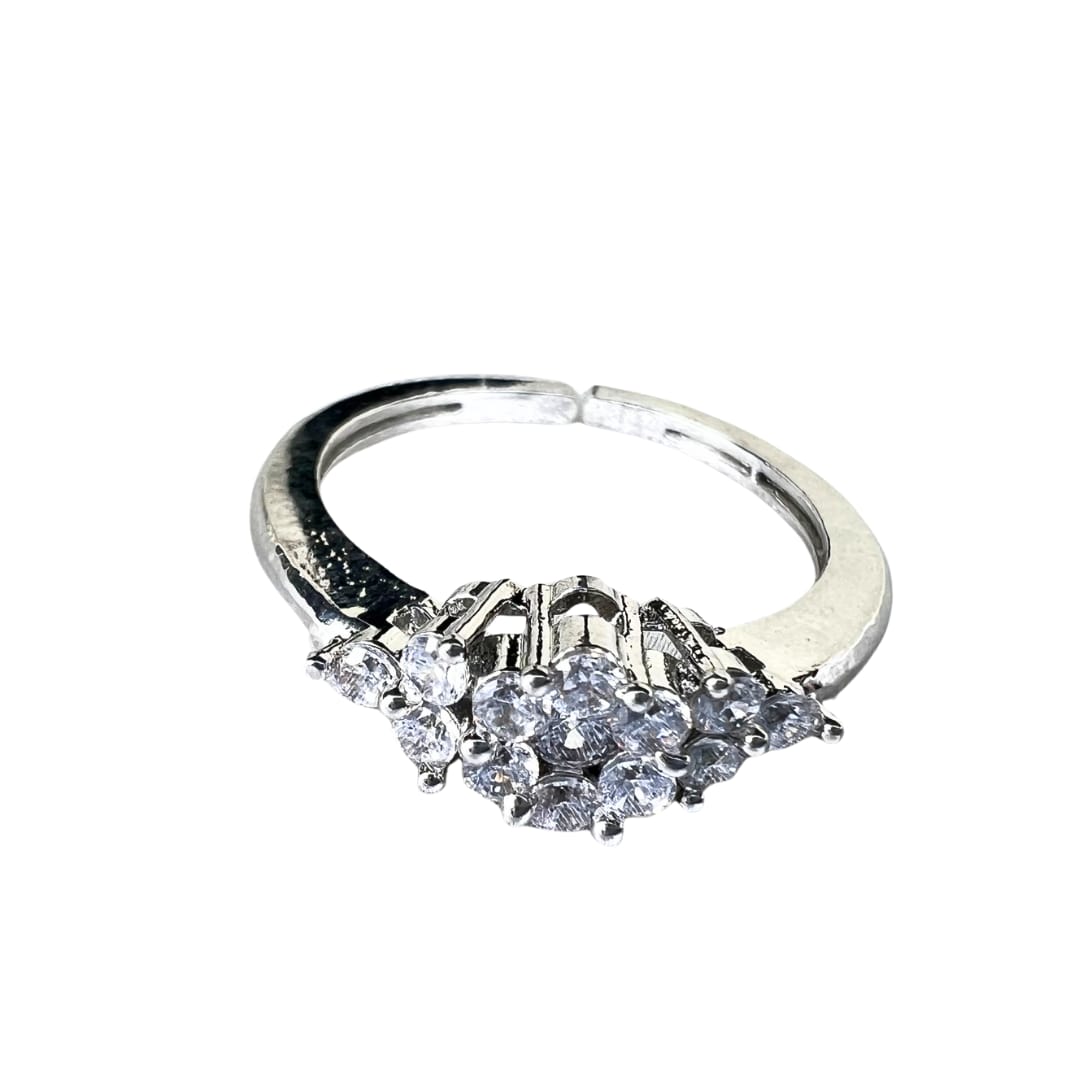 Elegant American Diamond Cluster Ring for Women – Stylish Silver Finish Party & Daily Wear Jewellery