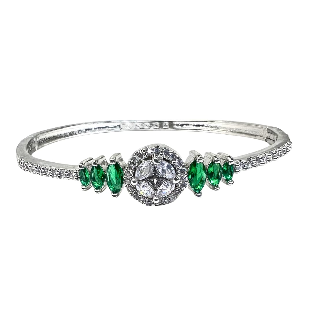 Elegant Green American Diamond & Crystal Bracelet with Marquise Stones