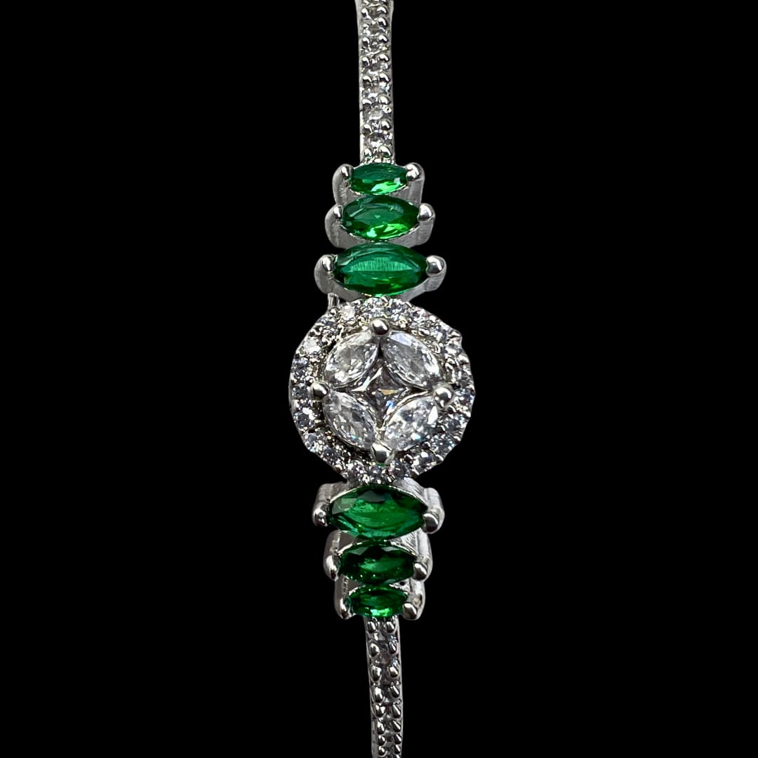 Elegant Green American Diamond & Crystal Bracelet with Marquise Stones