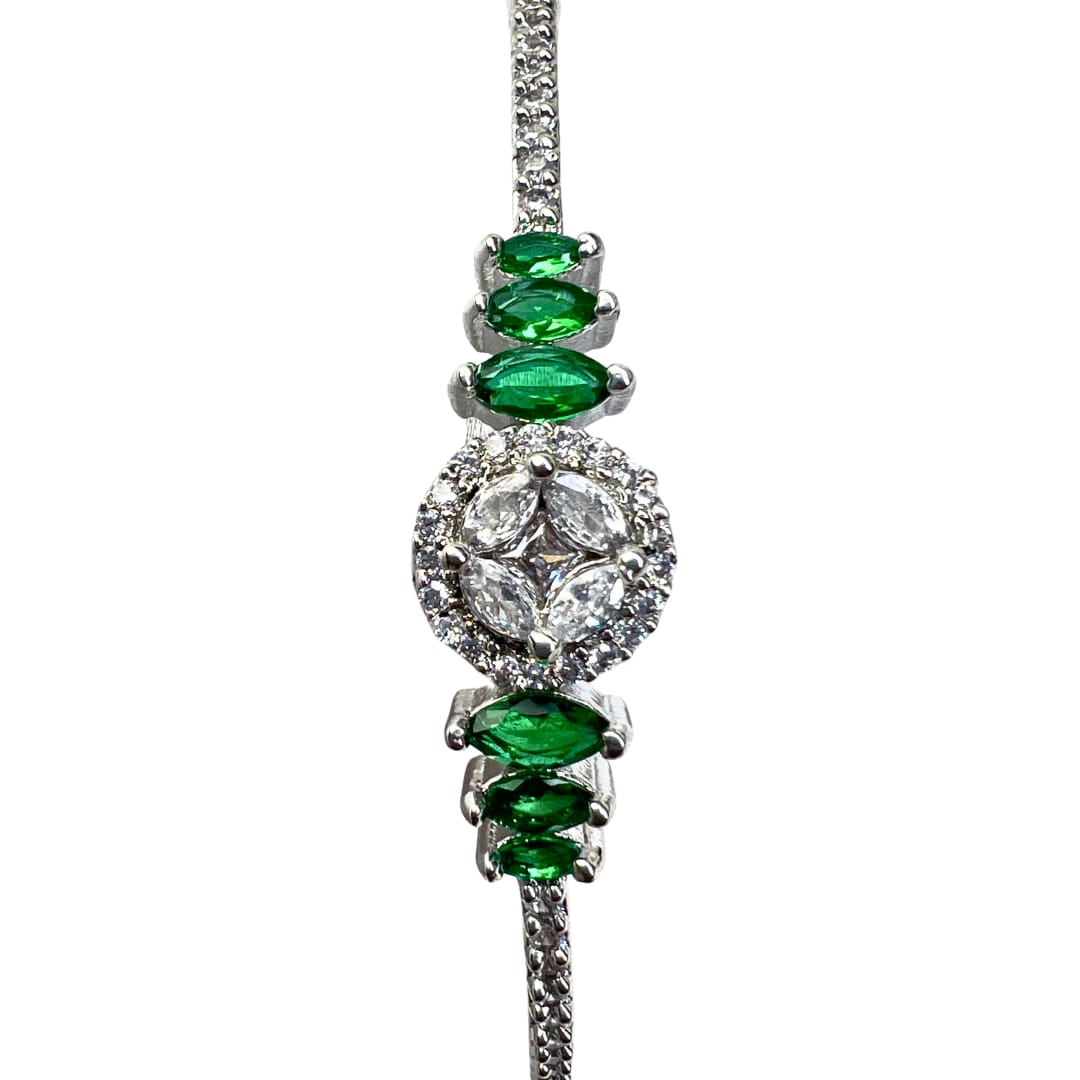 Elegant Green American Diamond & Crystal Bracelet with Marquise Stones