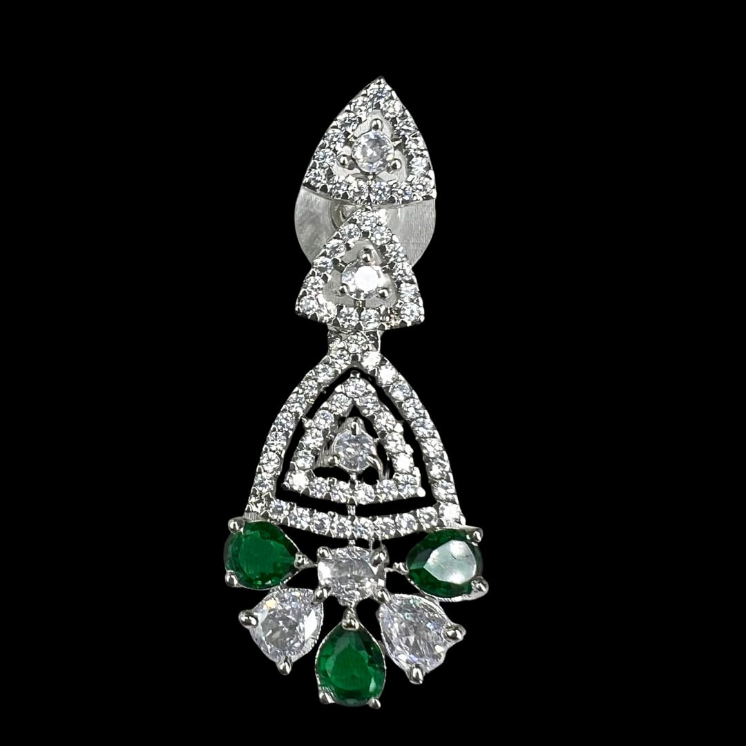 Elegant Green American Diamond Necklace and Earrings Set