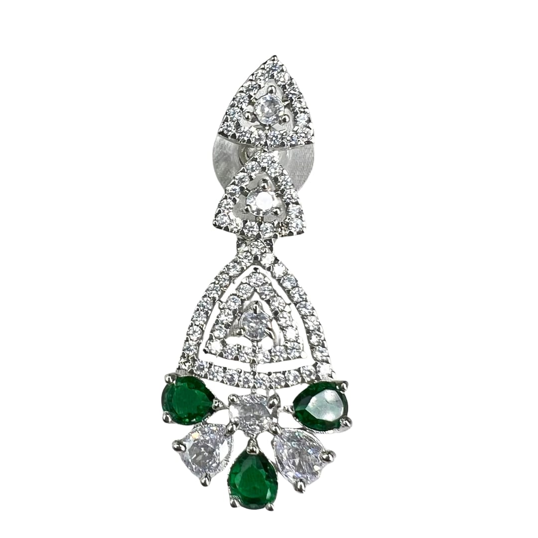 Elegant Green American Diamond Necklace and Earrings Set