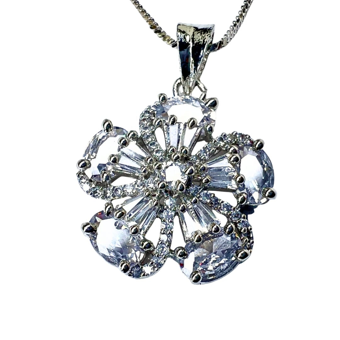 Dazzling Starburst American Diamond Pendant & Earring Set - A Shimmering Statement Piece