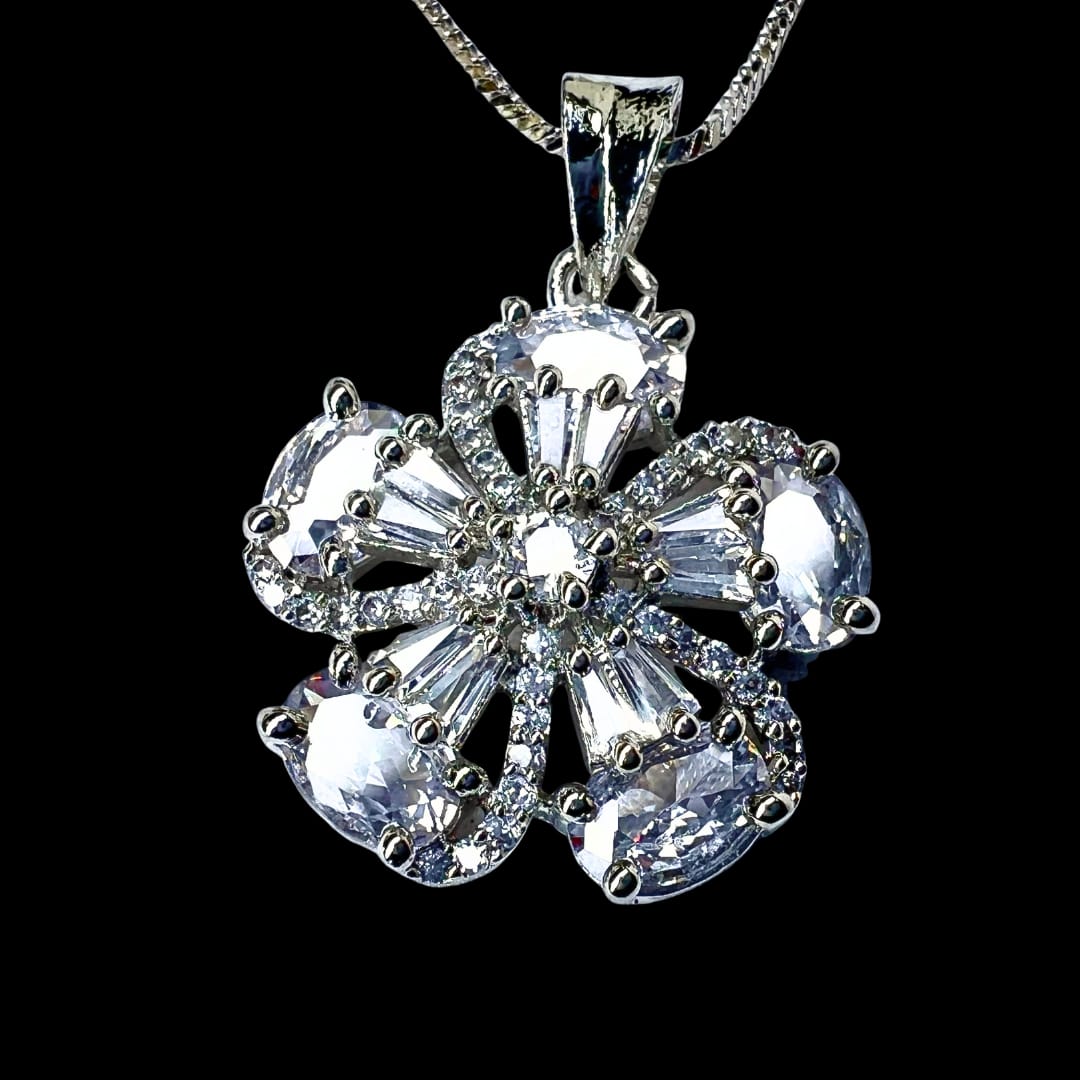 Dazzling Starburst American Diamond Pendant & Earring Set - A Shimmering Statement Piece