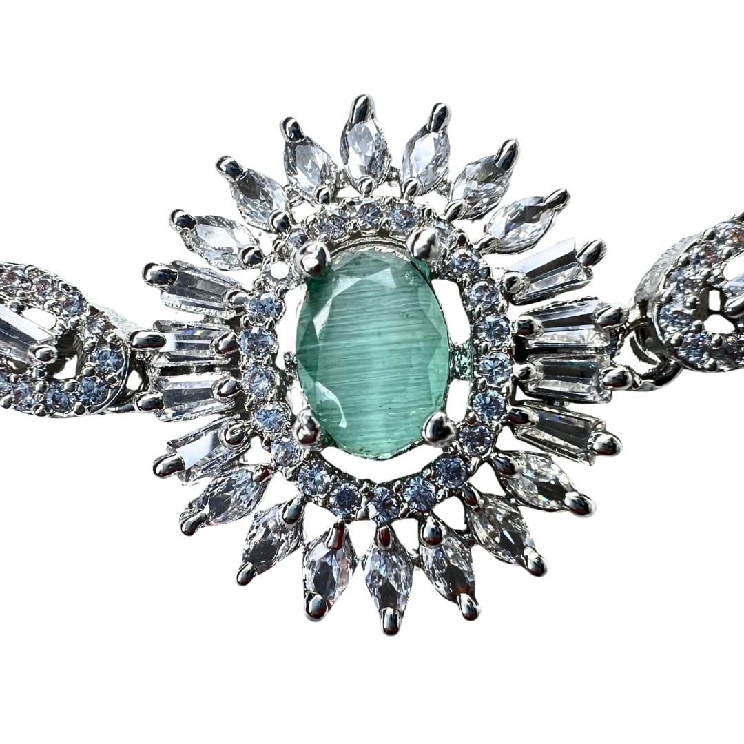Radiant American Diamond Bracelet with Mint Green Centerpiece - Exquisite Sparkle