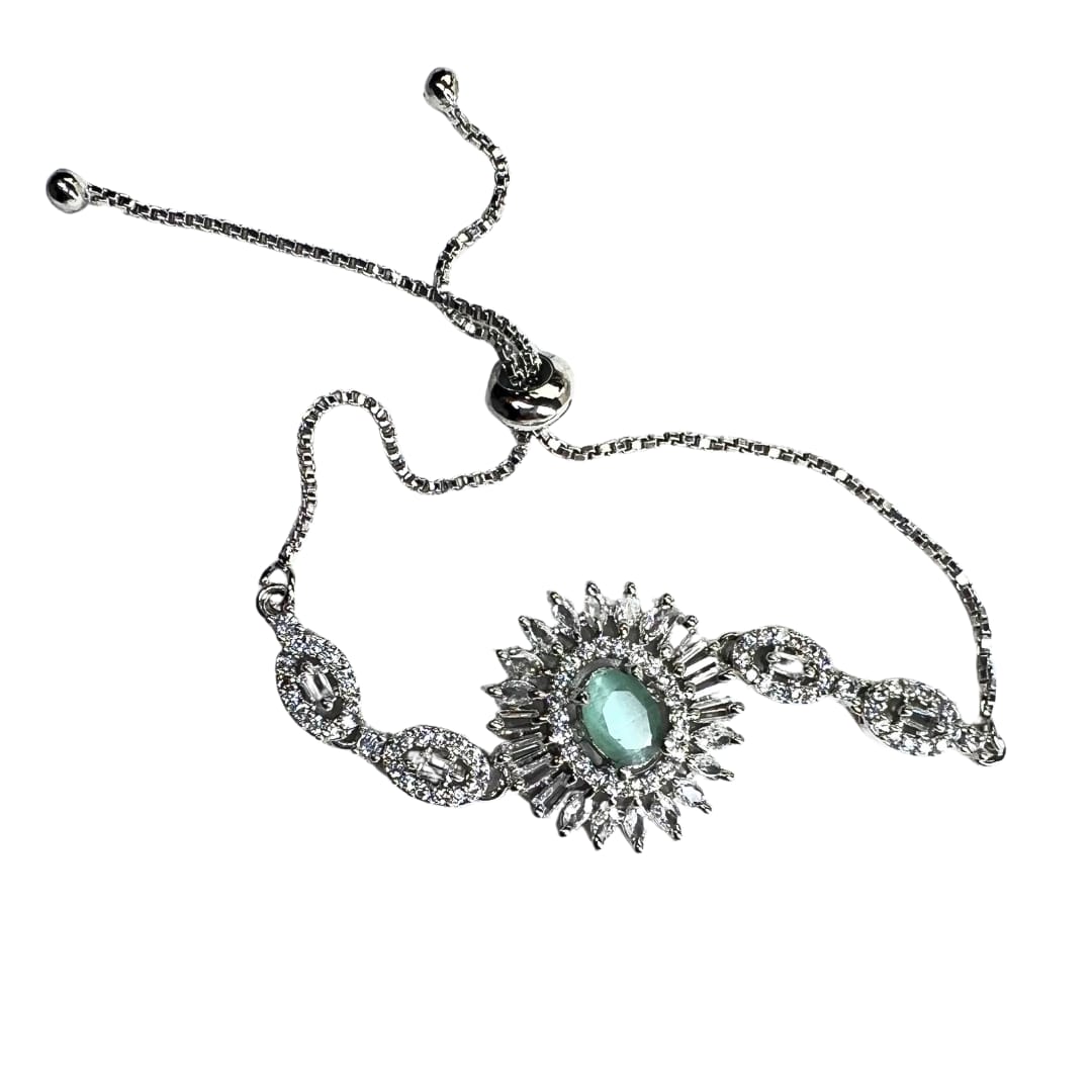 Radiant American Diamond Bracelet with Mint Green Centerpiece - Exquisite Sparkle