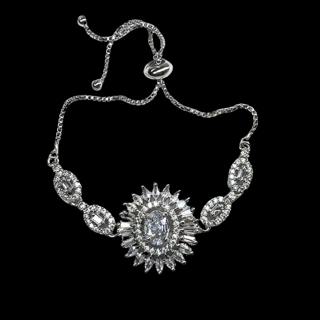 Dazzling American Diamond Bracelet with Oval Centerpiece - Timeless Elegance