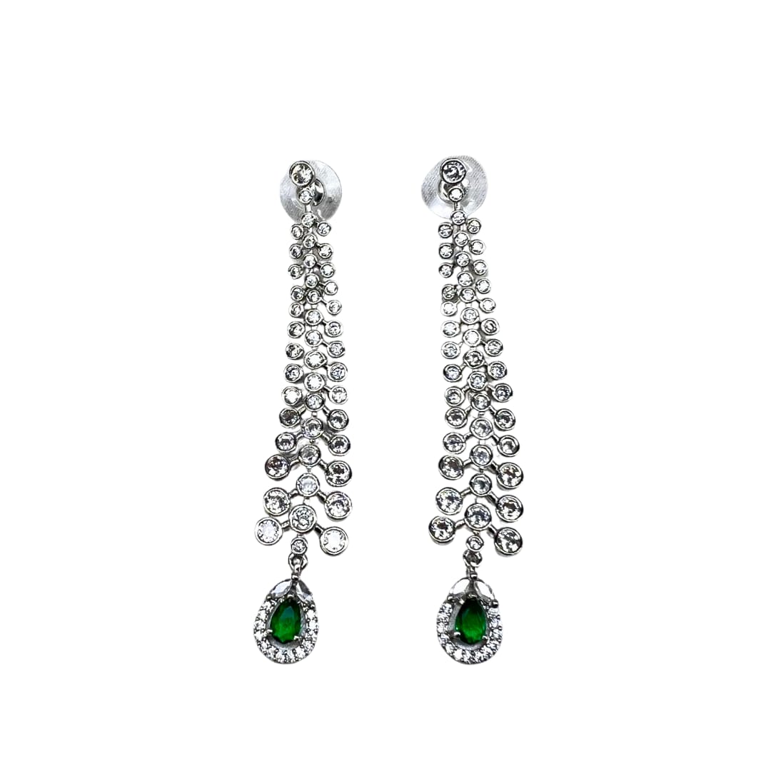 Green Stone AD Earrings – Elegant American Diamond Jewellery for Women