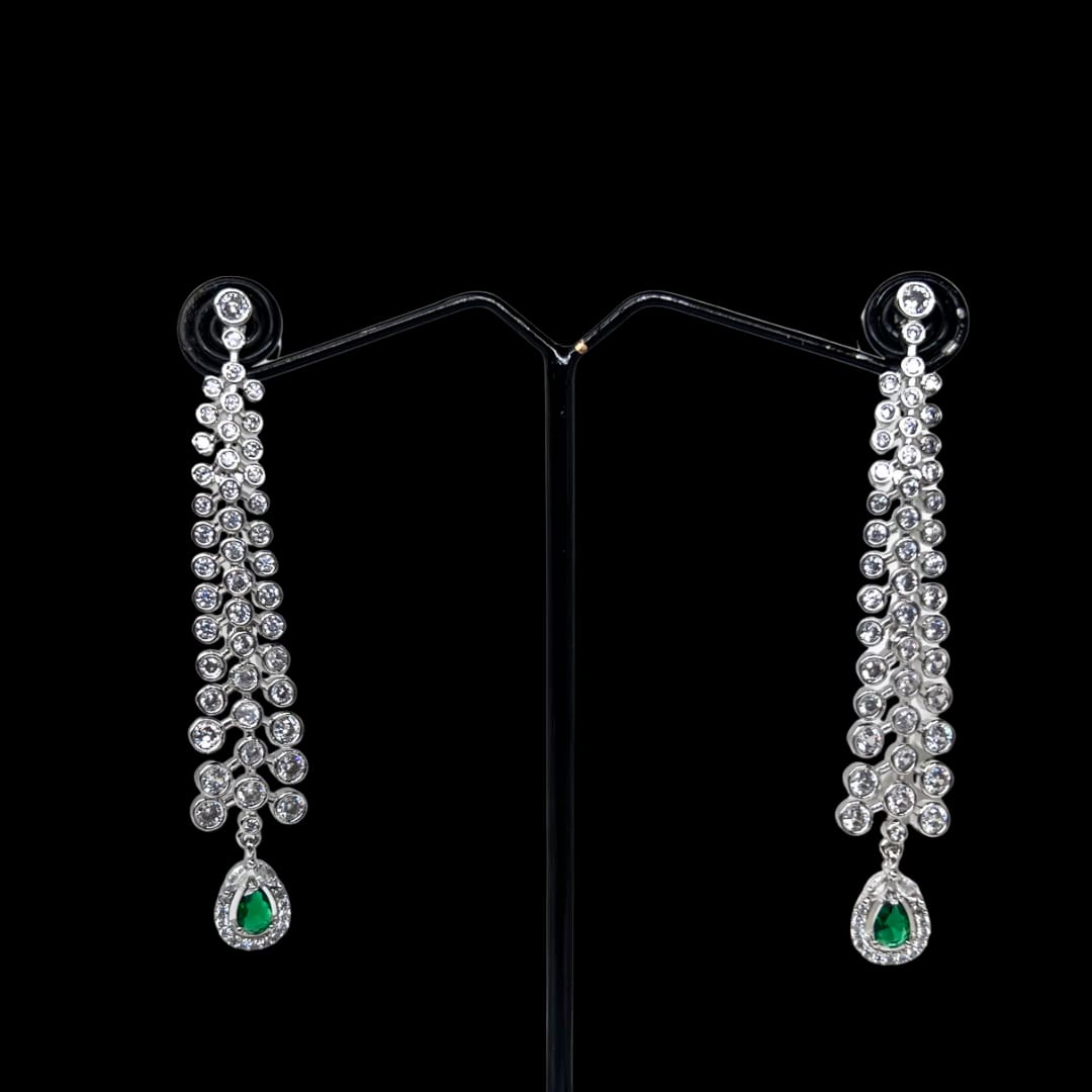 Green Stone AD Earrings – Elegant American Diamond Jewellery for Women