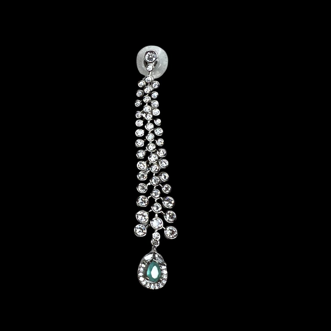 Elegant Cascading American Diamond Earrings with Mint Green Accents