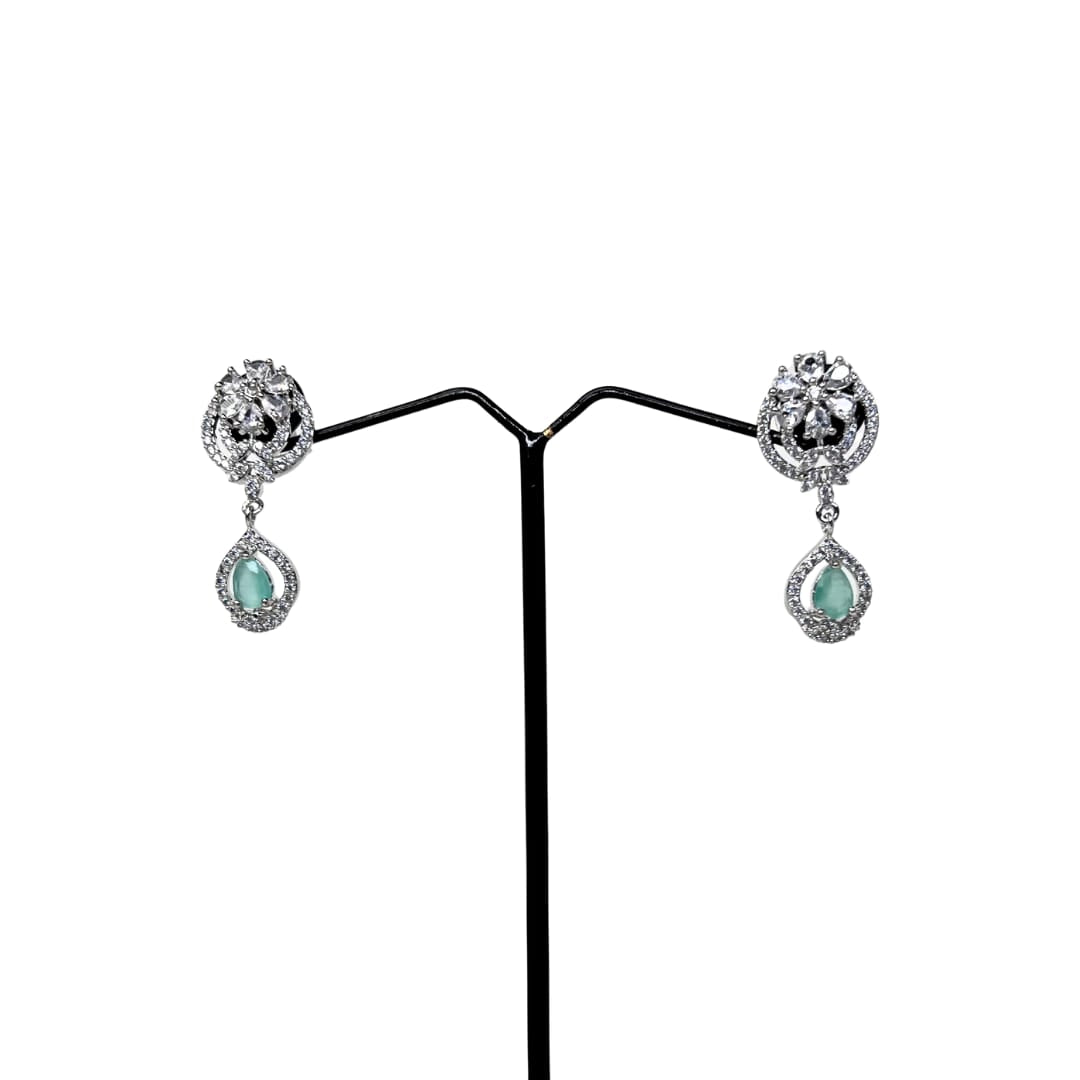 Delicate Mint Green & AD Earrings: A Touch of Floral Charm