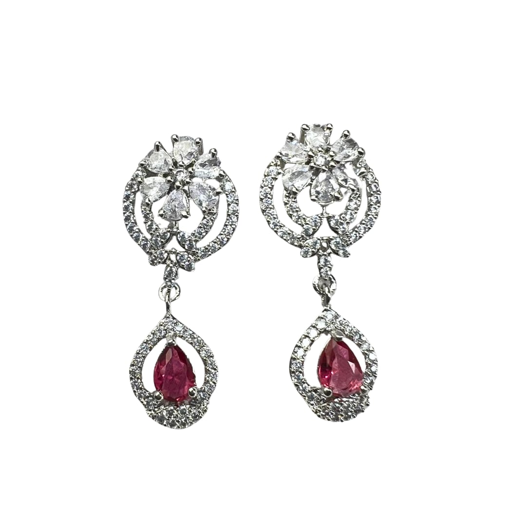 Radiant Ruby AD Earrings: Floral Elegance