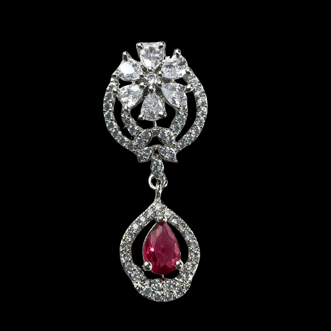 Radiant Ruby AD Earrings: Floral Elegance