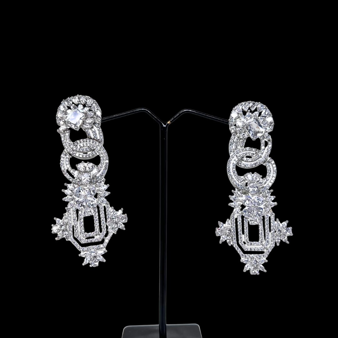 Luxury Statement AD Earrings for Women – Premium American Diamond Long Drop Earrings