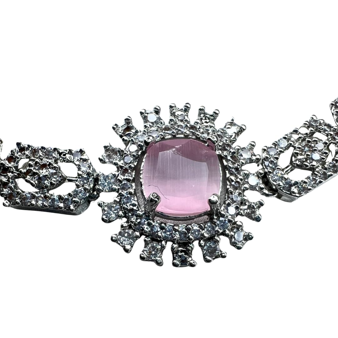 Elegant Rose Quartz-like American Diamond Bracelet: A Radiant Starburst of Sparkle
