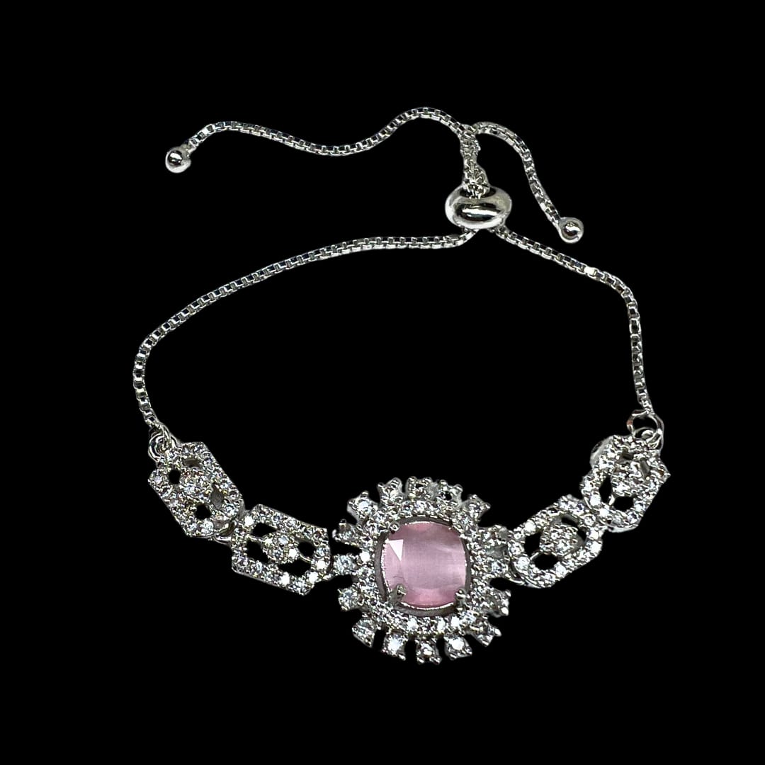 Elegant Rose Quartz-like American Diamond Bracelet: A Radiant Starburst of Sparkle