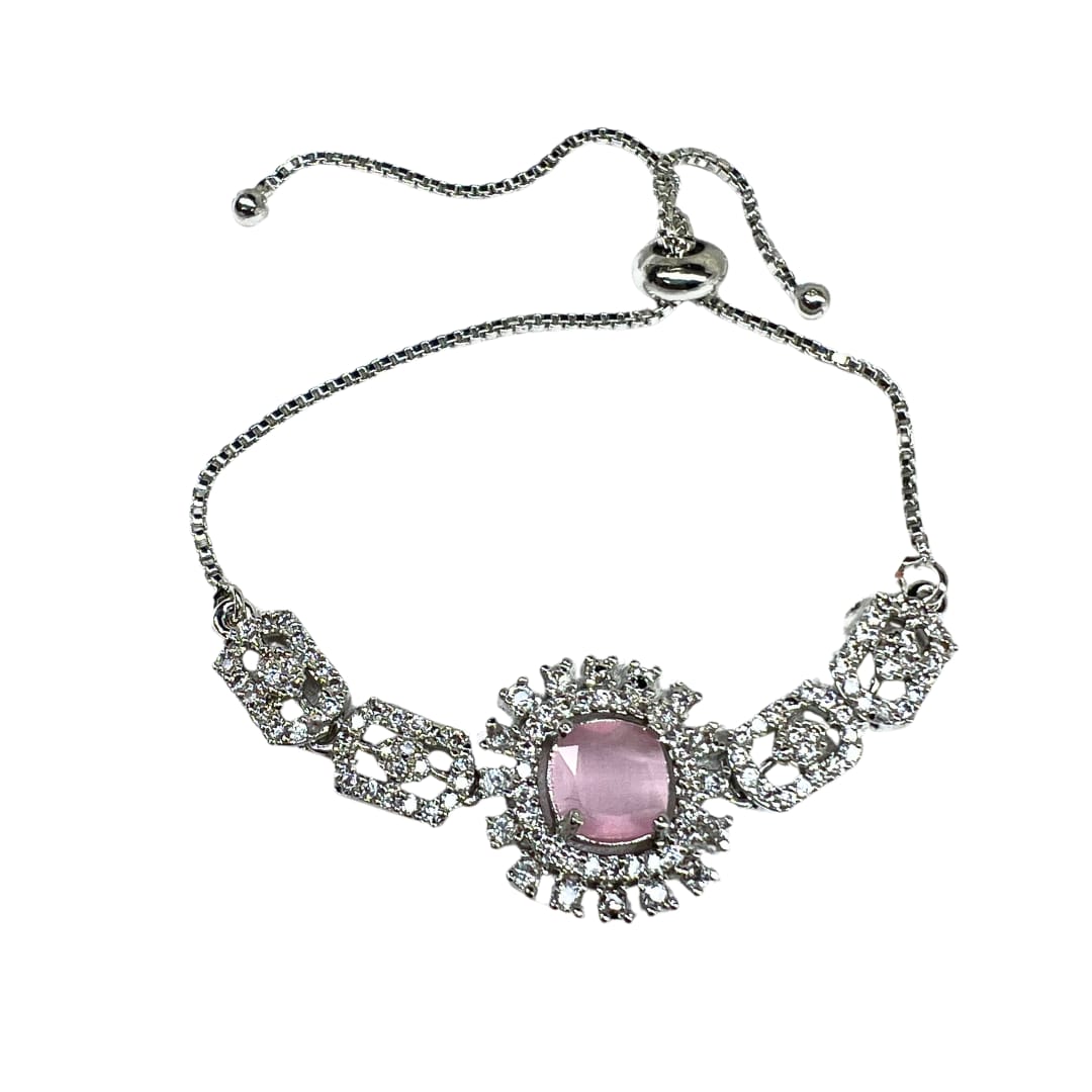 Elegant Rose Quartz-like American Diamond Bracelet: A Radiant Starburst of Sparkle