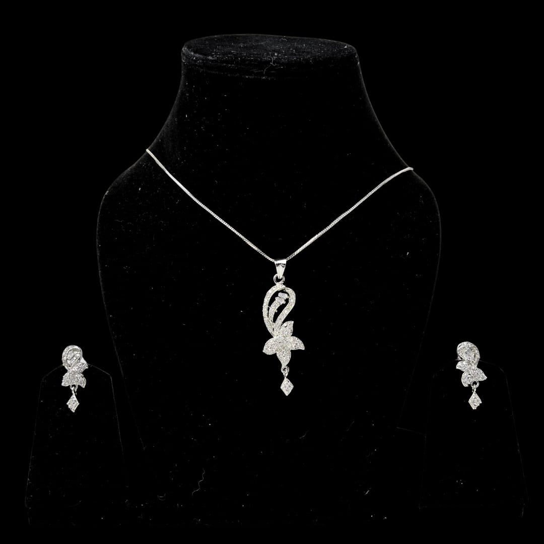 Elegant American Diamond Floral Pendant Set with Earrings - Sparkling AD Jewelry