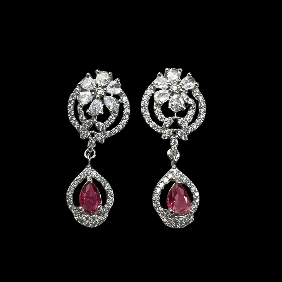 Radiant Ruby AD Earrings: Floral Elegance