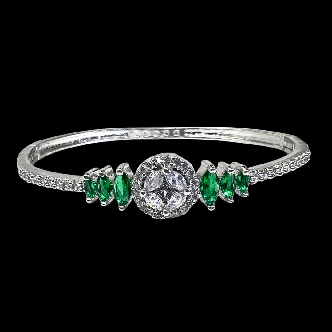 Elegant Green American Diamond & Crystal Bracelet with Marquise Stones