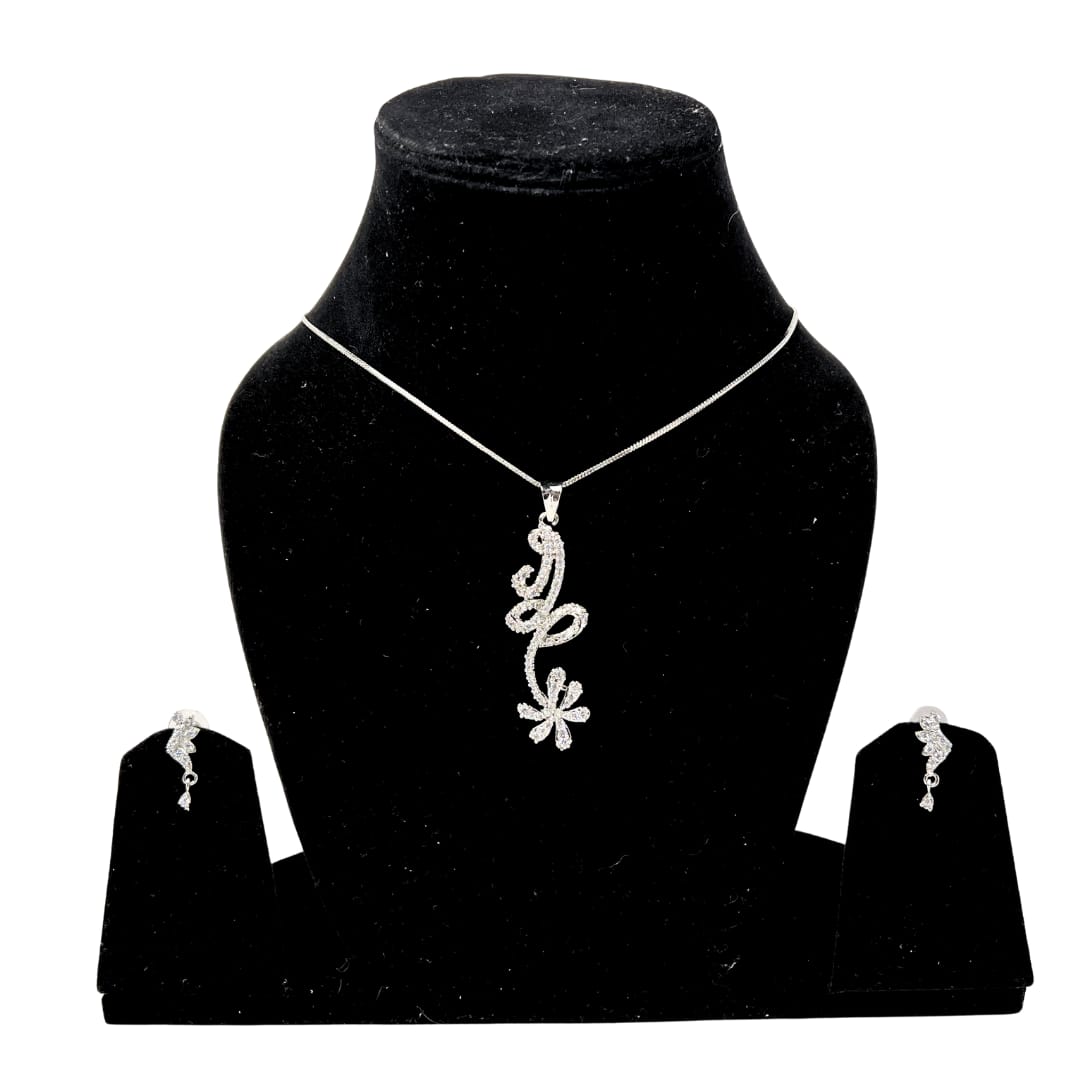 Graceful Floral AD American Diamond Pendant & Earring Set – Elegant Jewelry for Special Occasions