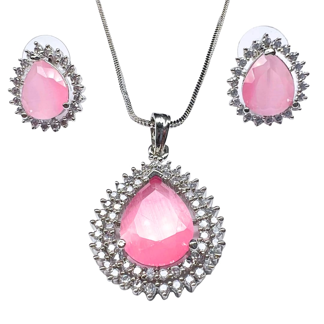 Serene Rose Pink Teardrop AD Pendant set