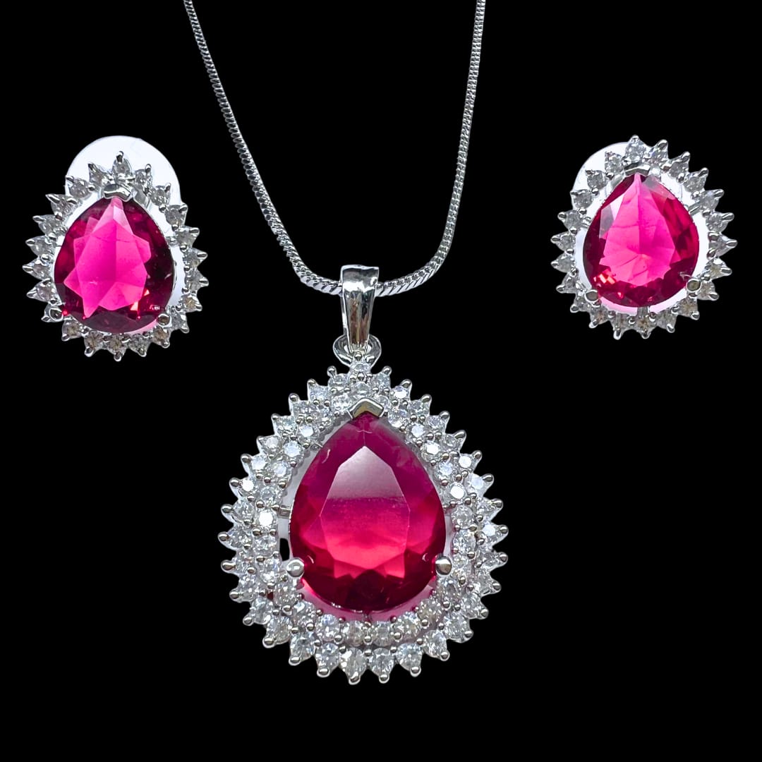 Elegant Red Teardrop AD Pendant set with earrings - Sparkling Sophistication for ever occasion