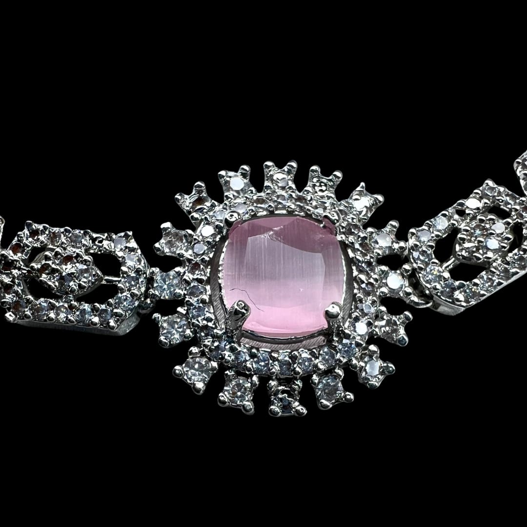 Elegant Rose Quartz-like American Diamond Bracelet: A Radiant Starburst of Sparkle