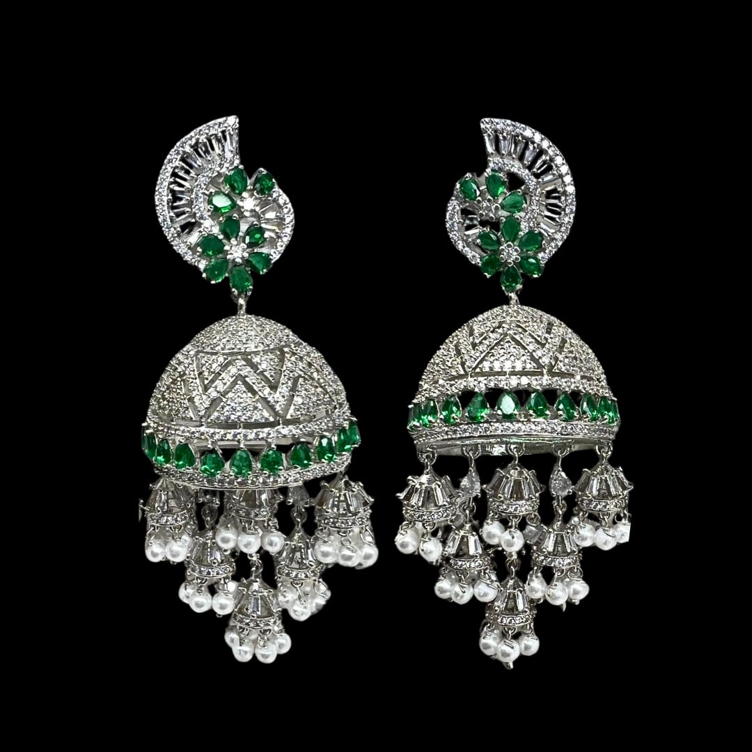 Stunning Green AD Jhumkas: A Fusion of Tradition and Glamour