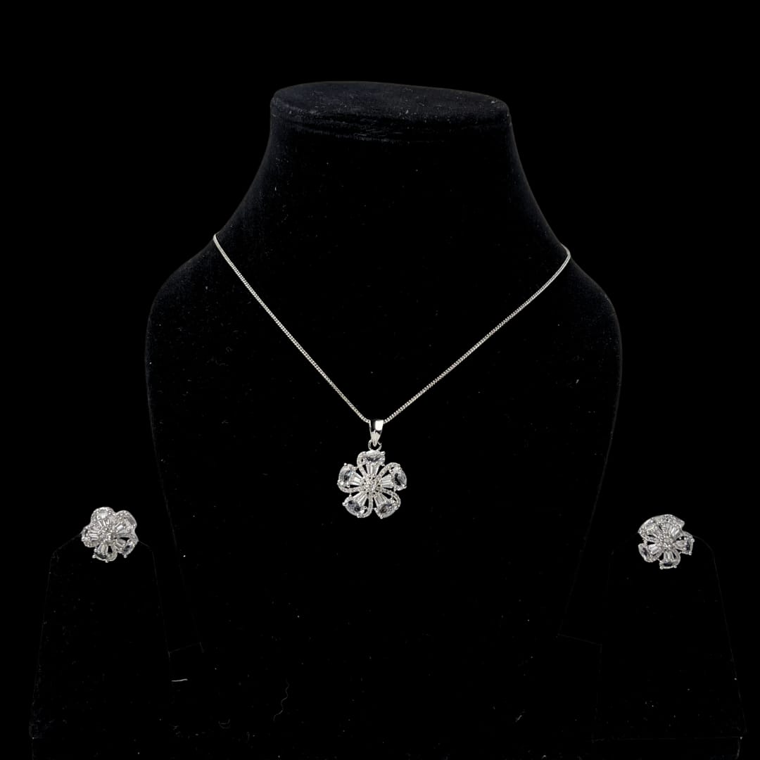 Dazzling Starburst American Diamond Pendant & Earring Set - A Shimmering Statement Piece