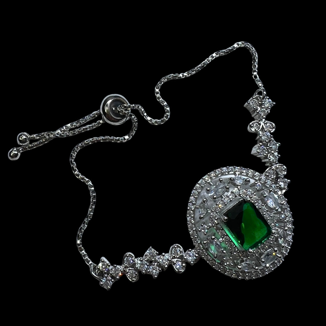 Silver Bracelet with a green gemstone