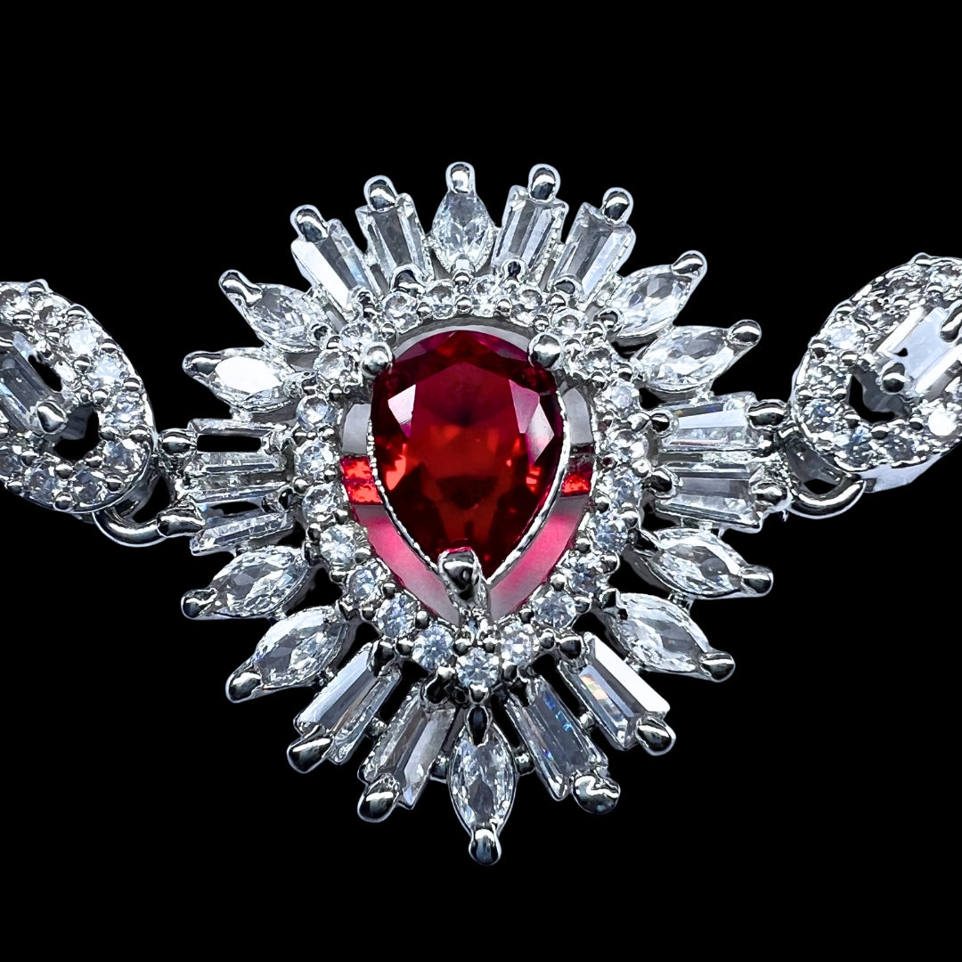 Exquisite AD American Diamond Bracelet with Ruby-Red Center Stone