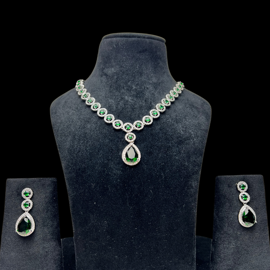 Elegant Teardrop Green AD Necklace Set with Earrings – Limited Edition