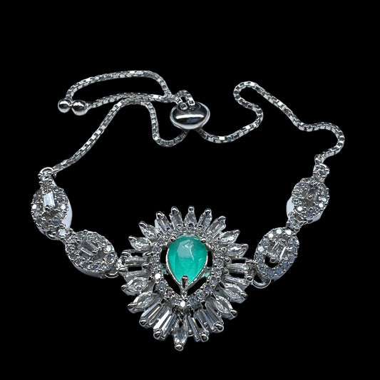 Exquisite American Diamond & Mint Green Stone Bracelet for Women