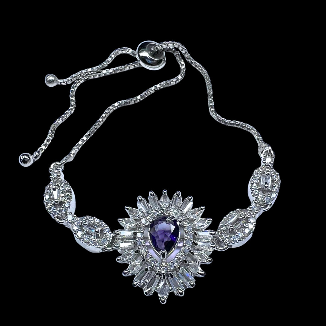 Enchanting AD American Diamond Bracelet with a Royal Purple Center Stone